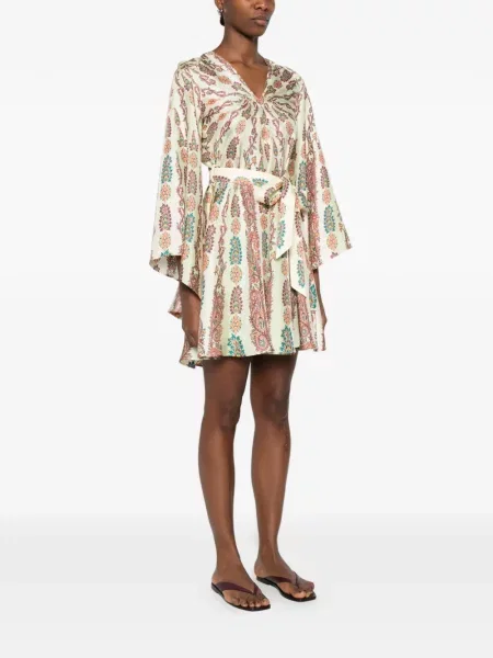 Sukienka mini Etro z nadrukiem z dekoltem w serek z wzorem paisley zielona