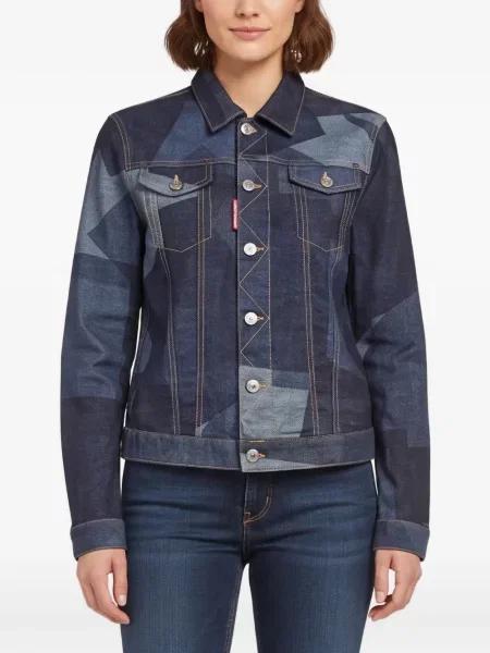 Geacă de blugi Dsquared2 cu imagine cu imprimeu geometric albastru