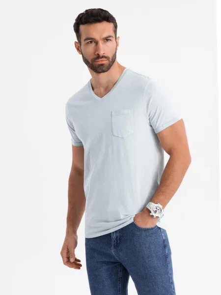 Tricou Ombre tricotate cu decolteu în V gri