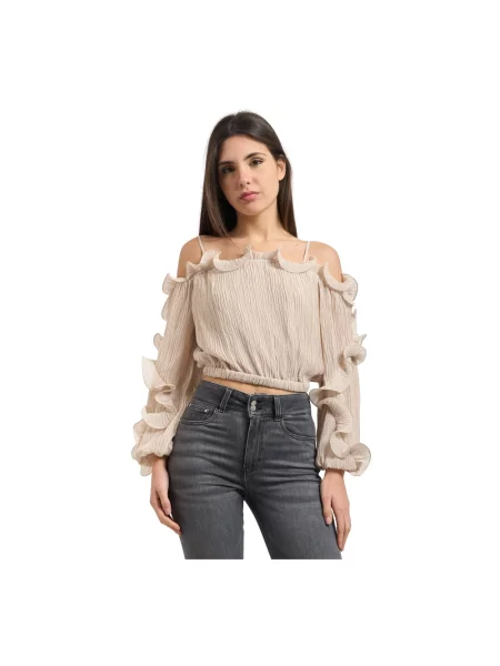 Długa bluzka Guess z długim rękawem beżowa