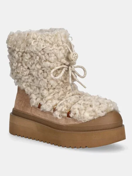 Tory Burch cizme de iarnă Mellow Shearling Lace Up Boot bej