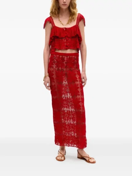 Fusta maxi Carolina K cu model floral roșu