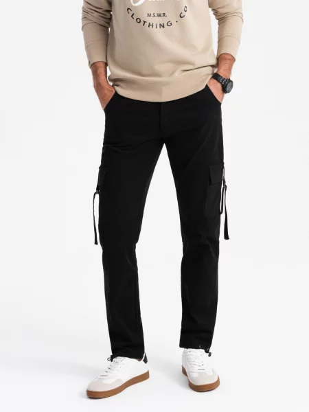 Pruhované cargo nohavice Ombre Clothing čierna