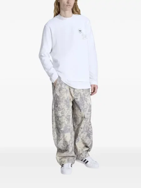 Geacă Adidas cu imprimeu abstract lungă cu autograf alb