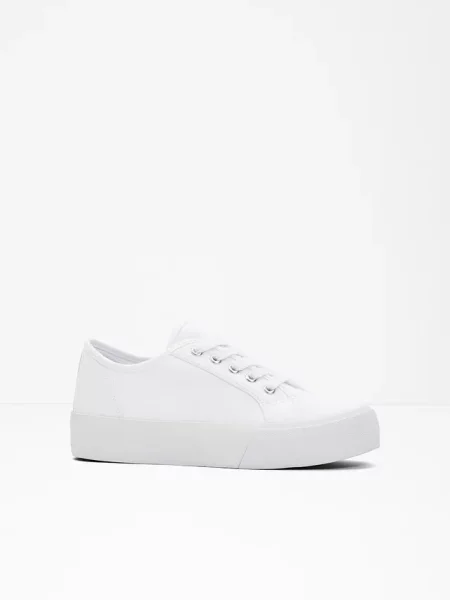 Sneakersy na platformie z bawełnianego płótna białe