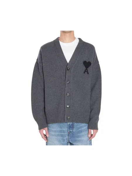 Sweter Ami Paris wełniany w serca szary