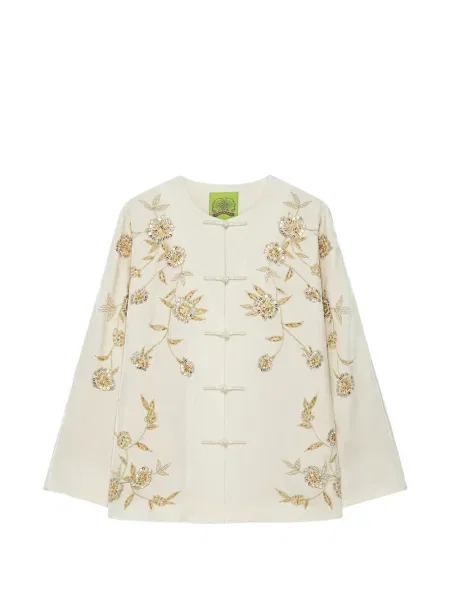Geacă Shanghai Tang cu model floral cu mărgele alb