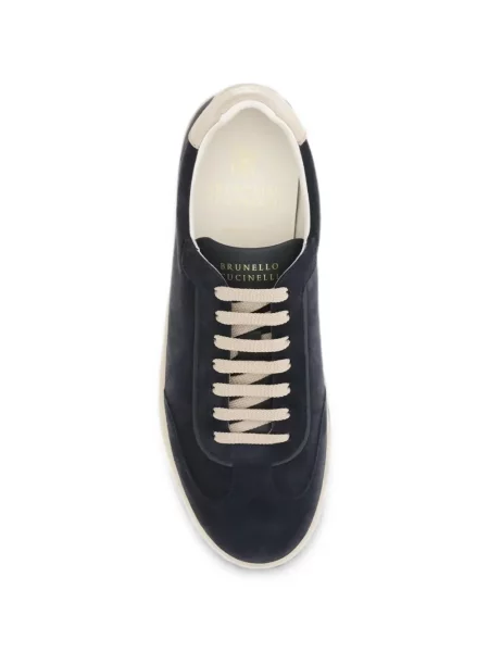 Fűzős szarvasbőr sneaker Brunello Cucinelli kék