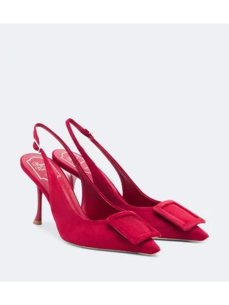 Pantofi cu toc Roger Vivier din piele de căprioară slingback roșu