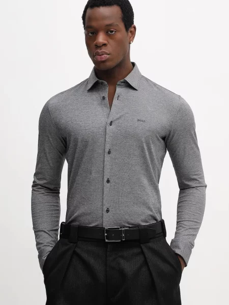 Koszula casualowa o kroju slim fit z czystej bawełny model Boss Orange szara
