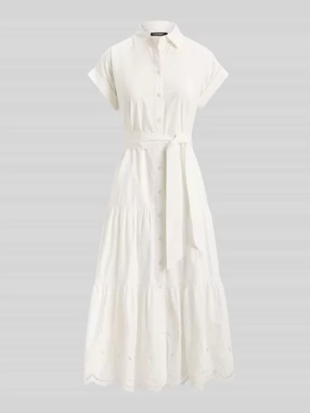 Sukienka koszulowa z falbanami Lauren Ralph Lauren biała