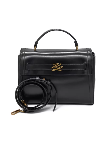 Top Karl Lagerfeld skórzany z logo czarny