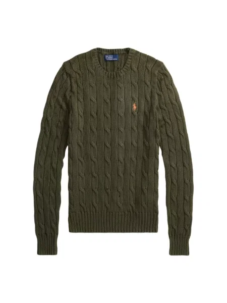Sweter z dzianiny ze ściegiem warkoczowym model ‘JULIANNA’ Polo Ralph Lauren zielony