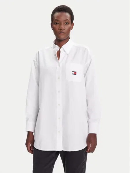 Tommy Jeans Πουκάμισο Badge Oversize λευκό