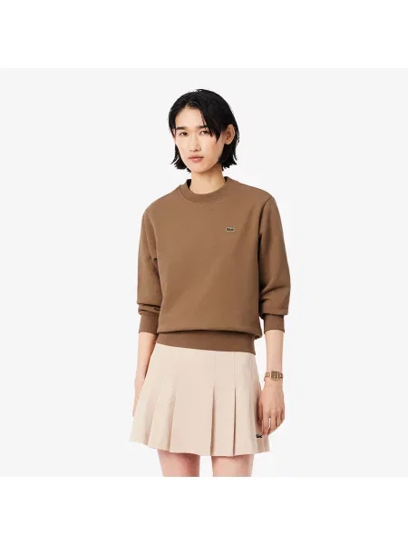 Lacoste Bluza Z Polaru Z Okrągłym Dekoltem Relaxed Fit brązowa