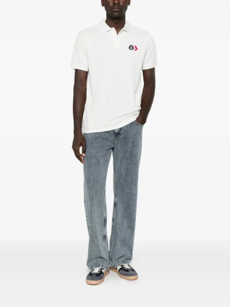 Tricou polo Moncler cu autograf alb