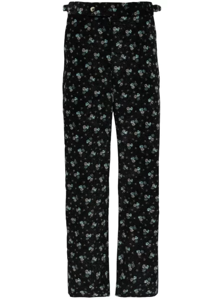 Manšestrové květinové kalhoty Bode černé