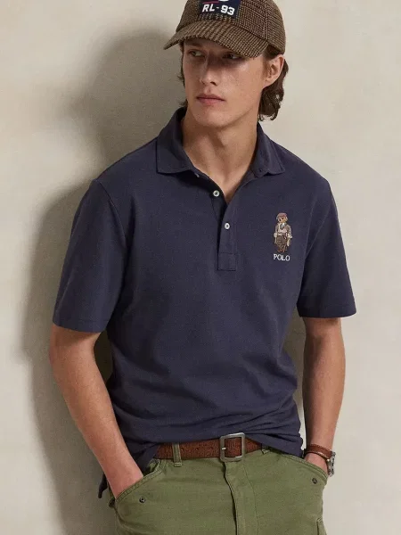 Тениска с яка Polo Ralph Lauren с апликация синьо