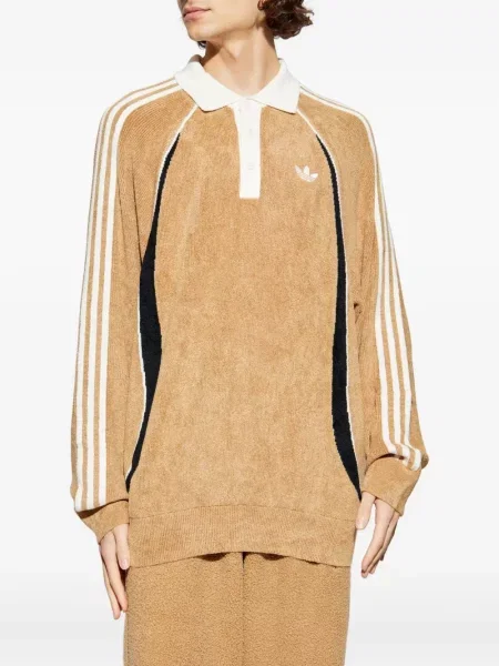 Prugasti prsluk Adidas od flisa s vezicama crvena