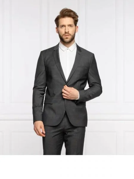 HUGO De lână sacou | Extra slim fit gri