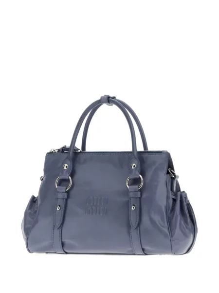 Δερμάτινη τσάντα shopper Miu Miu με αυτόγραφο μπλε