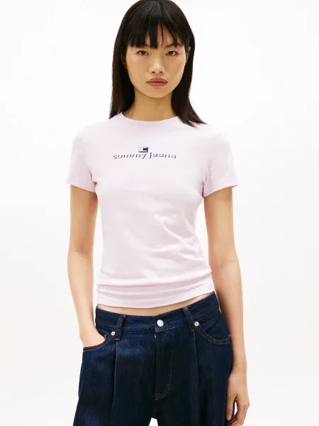 Tommy Jeans Tričko ESS námornícka modrá / pastelovo ružová