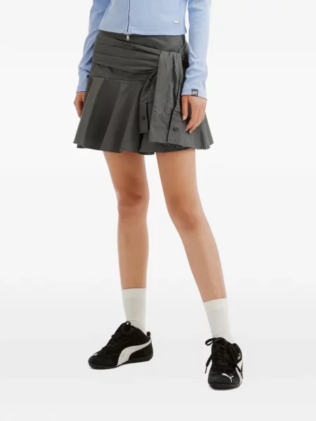 Fusta mini Mini Cream cu legături gri