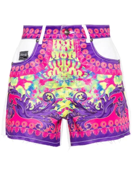 Pantaloni scurți din denim Versace Jeans Couture cu imagine alb