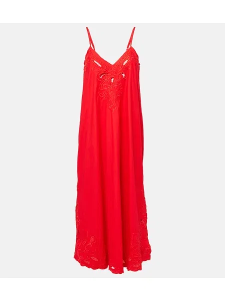 Haftowana sukienka midi Juliet Dunn do kolan popelinowa czerwona