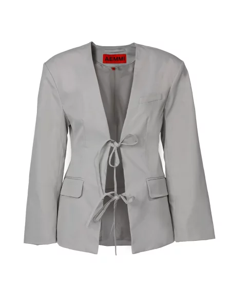 AEMMI Sako BLAZER WITH SHOULDER PADS AND TIE CLOSURE svijetlosiva