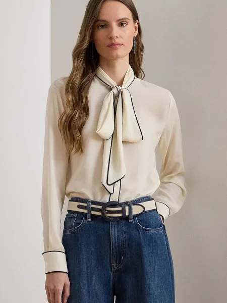 Lauren Ralph Lauren Bluză FREDELLA fildeş / bleumarin bej