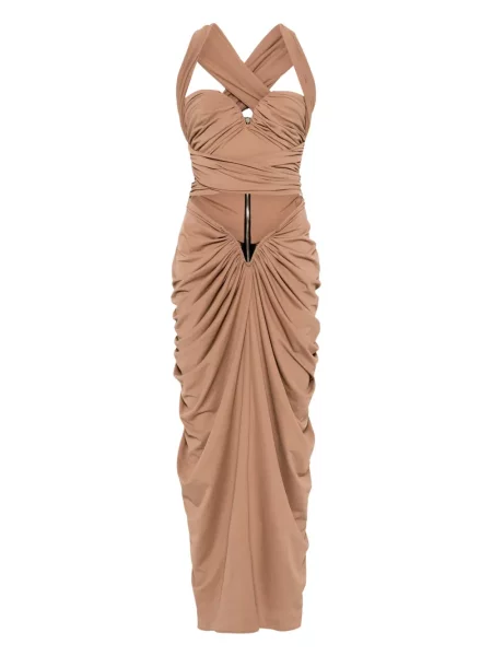 Maksi sukienka maxi Mitiliane Couture drapowana garniturowa brązowa
