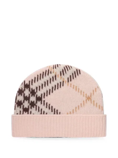 Căciulă Burberry din cașmir în carouri roz