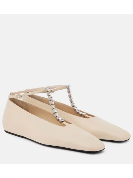 Balerini Jil Sander din piele de cristal alb