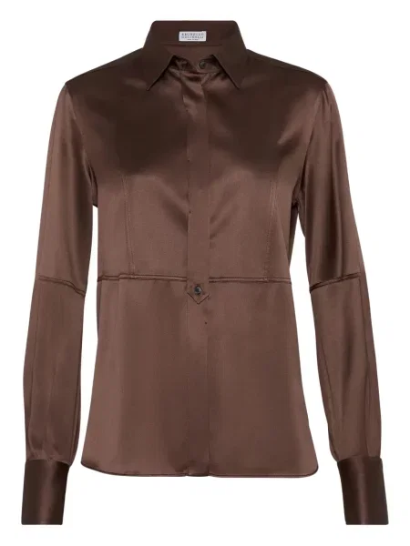 Jedwabna koszula Brunello Cucinelli brązowa