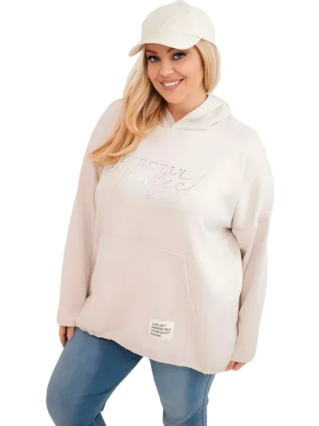Plus size mikina s potiskem béžová