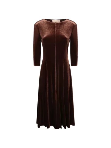 Rochie midi Blanca Vita de catifea evazată maro