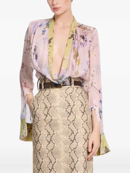 Bluză Elie Saab de mătase cu imagine roz