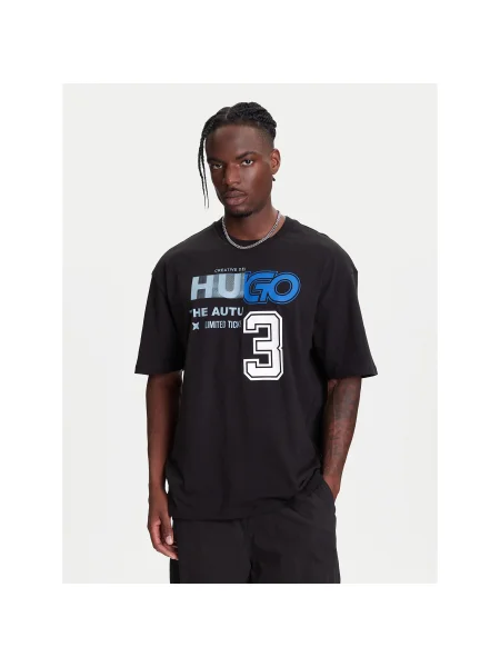 HUGO Póló Nesite Loose Fit fekete