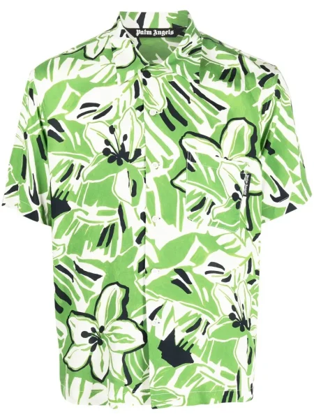 Cămașă Palm Angels cu model floral cu imagine scurtă verde
