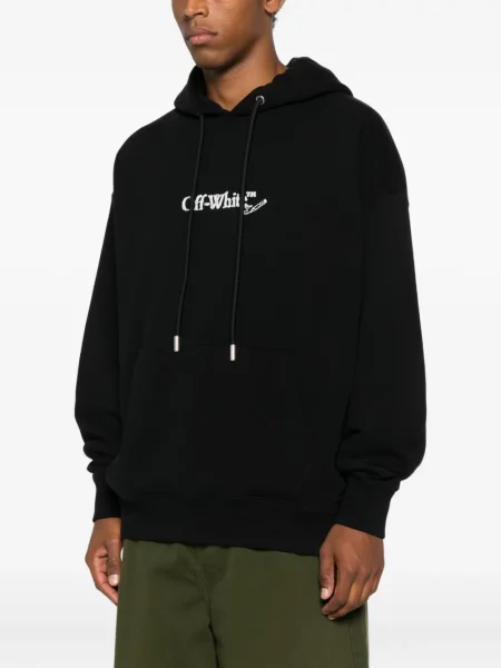 Hanorac cu glugă Off-white cu broderie alb