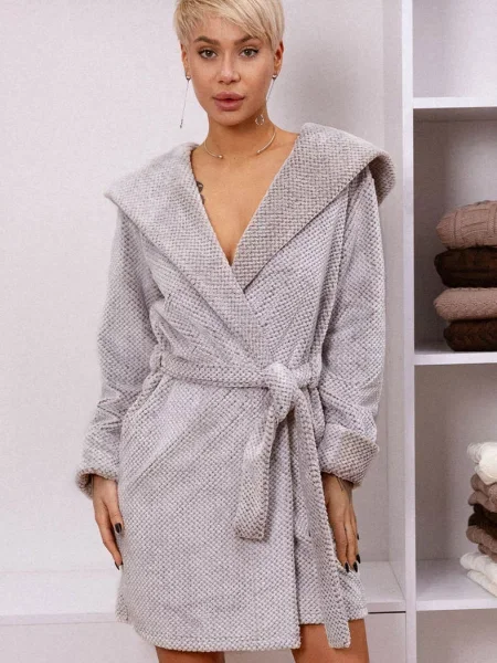 Женский однотонный халат сірий