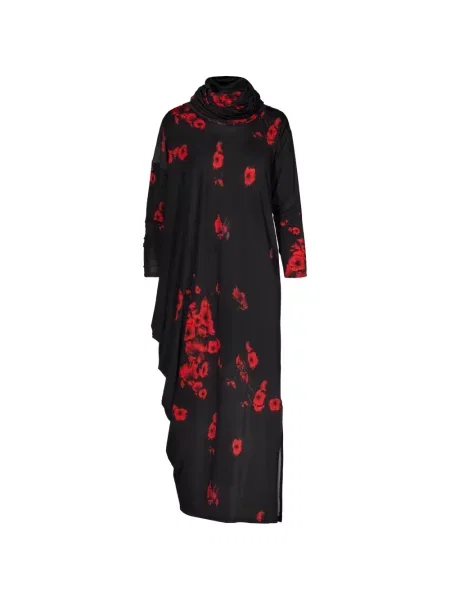 Rochie maxi Tessitura Body Couture cu glugă asimetrică negru
