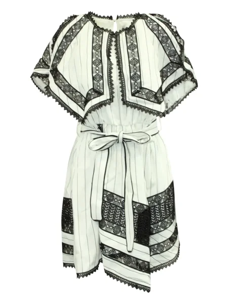 Rochie Self-portrait cu dungi din dantelă de costum alb