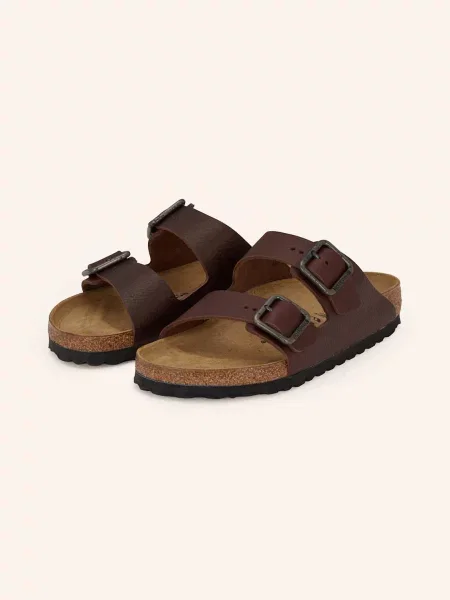 Birkenstock klapki skórzane Arizona Vintage Wood Wire Buckle brązowe