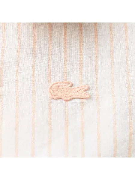 Lacoste Lniana Koszula W Paski W Paski Relaxed Fit Jasnoróżowa różowy