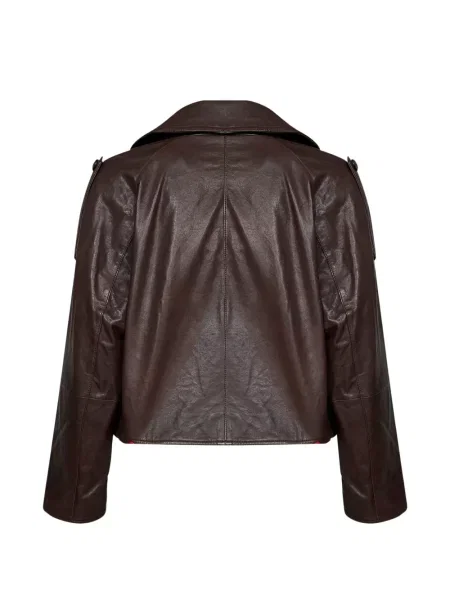 Δερμάτινο μπουφάν Weekend Max Mara διπλόκουμπα καφέ