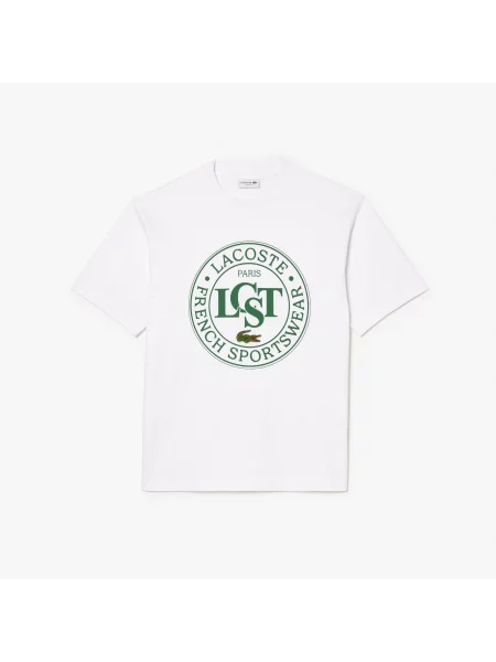 Lacoste Luźna Koszulka Z Nadrukiem biała