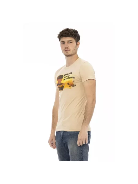 Koszulka Trussardi z krótkim rękawem z okrągłym dekoltem casual beżowa