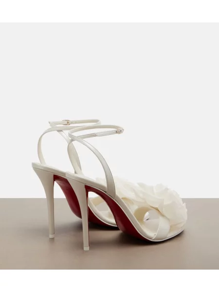 Kožené kvetinové sandále Christian Louboutin biela